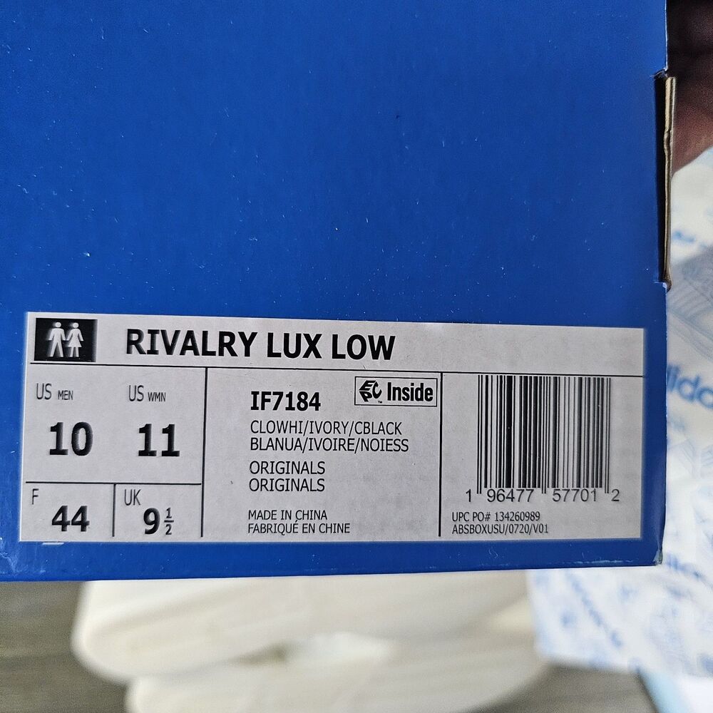 adidas Rivalry Lux Low Men's Cloud White/Ivory/Core‎ Black Sneakers Size 10 - Picture 16 of 16